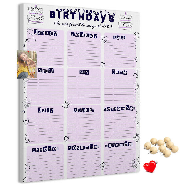 Tabla de pluta Calendar de ziua de naștere cu baloane colorate