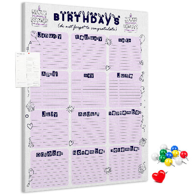 Tabla de pluta Calendar de ziua de naștere cu baloane colorate