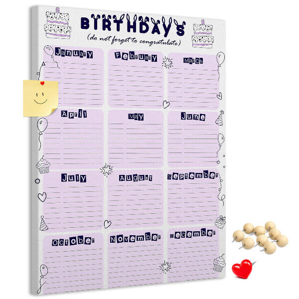 Tabla de pluta Calendar de ziua de naștere cu baloane colorate