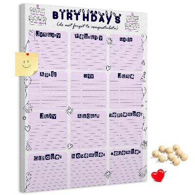 Tabla de pluta Calendar de ziua de naștere cu baloane colorate