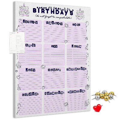 Tabla de pluta Calendar de ziua de naștere cu baloane colorate