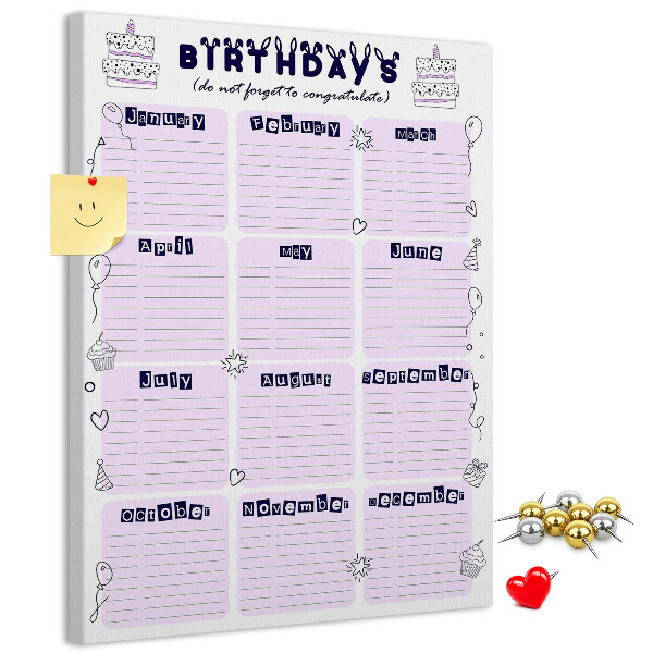 Tabla de pluta Calendar de ziua de naștere cu baloane colorate