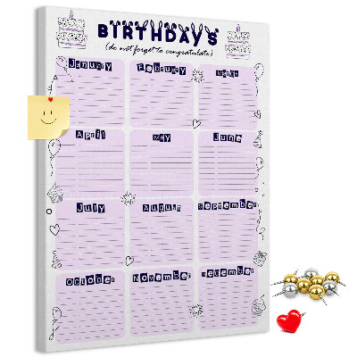 Tabla de pluta Calendar de ziua de naștere cu baloane colorate