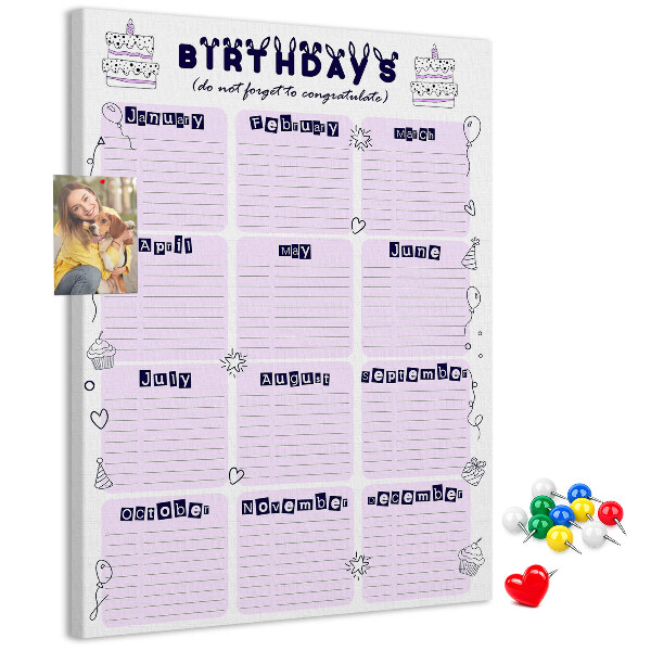 Tabla de pluta Calendar de ziua de naștere cu baloane colorate