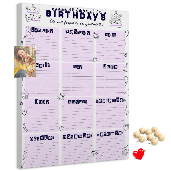Tabla de pluta Calendar de ziua de naștere cu baloane colorate