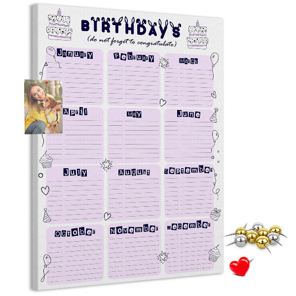 Tabla de pluta Calendar de ziua de naștere cu baloane colorate