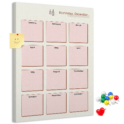 Panou plută Calendar de ziua de naștere cu spațiu pentru notițe