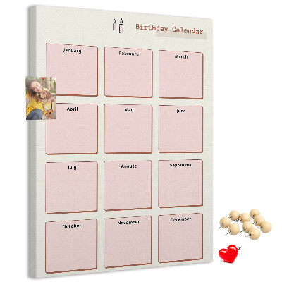 Panou plută Calendar de ziua de naștere cu spațiu pentru notițe