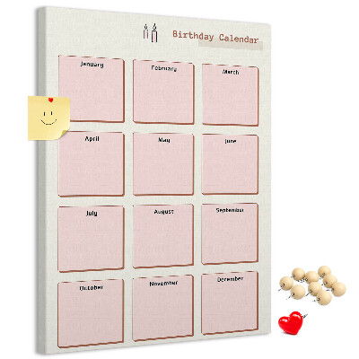 Panou plută Calendar de ziua de naștere cu spațiu pentru notițe