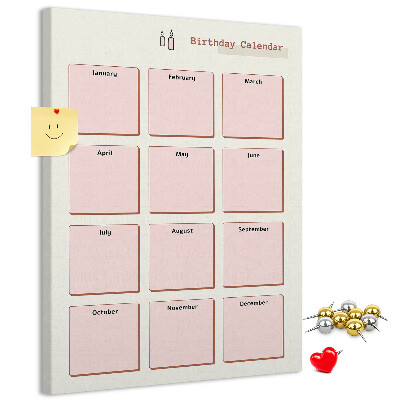 Panou plută Calendar de ziua de naștere cu spațiu pentru notițe