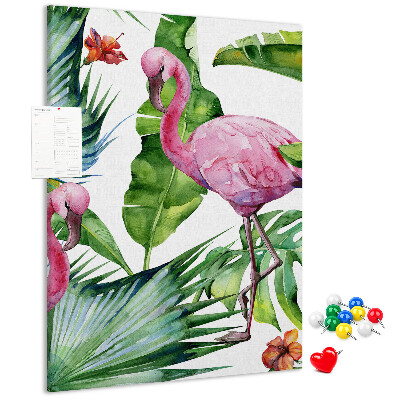 Panou plută Flamingo veseli într-un cadru tropical
