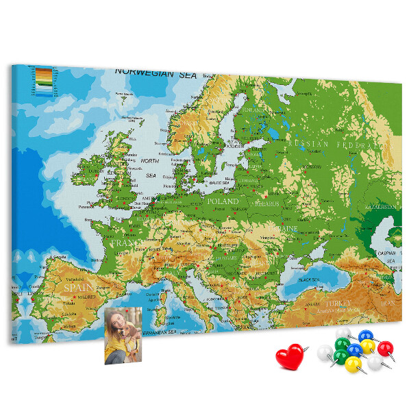 Panou de pluta Harta Europei cu indicații geografice.
