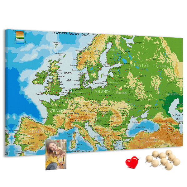 Panou de pluta Harta Europei cu indicații geografice.