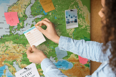 Panou de pluta Harta Europei cu indicații geografice.
