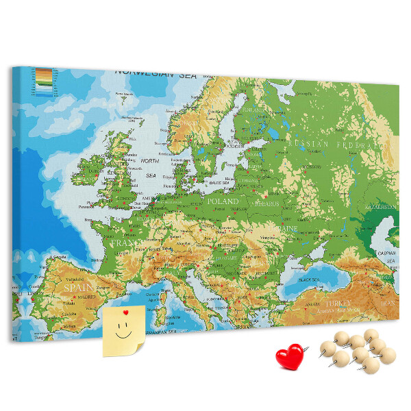 Panou de pluta Harta Europei cu indicații geografice.