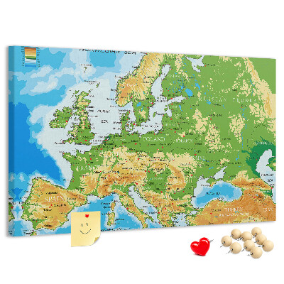 Panou de pluta Harta Europei cu indicații geografice.