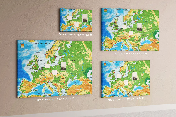 Panou de pluta Harta Europei cu indicații geografice.