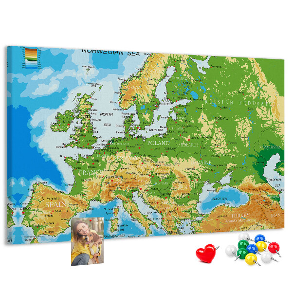 Panou de pluta Harta Europei cu indicații geografice.