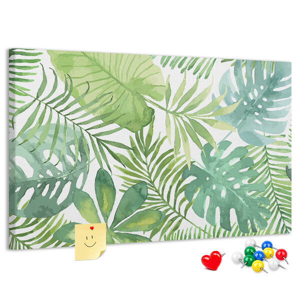 Panou de pluta Frunze verzi de plante tropicale în acuarelă