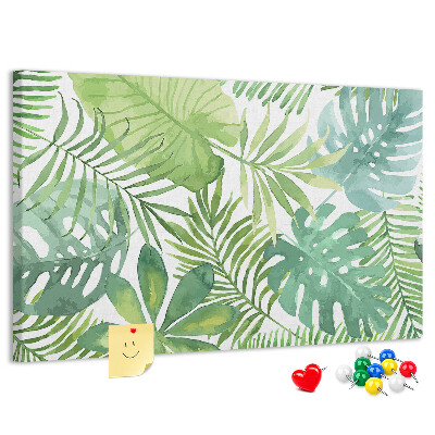 Panou de pluta Frunze verzi de plante tropicale în acuarelă