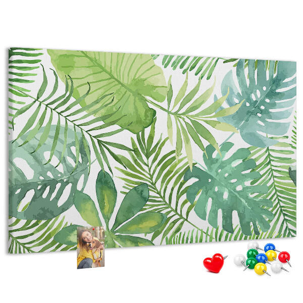 Panou de pluta Frunze verzi de plante tropicale în acuarelă