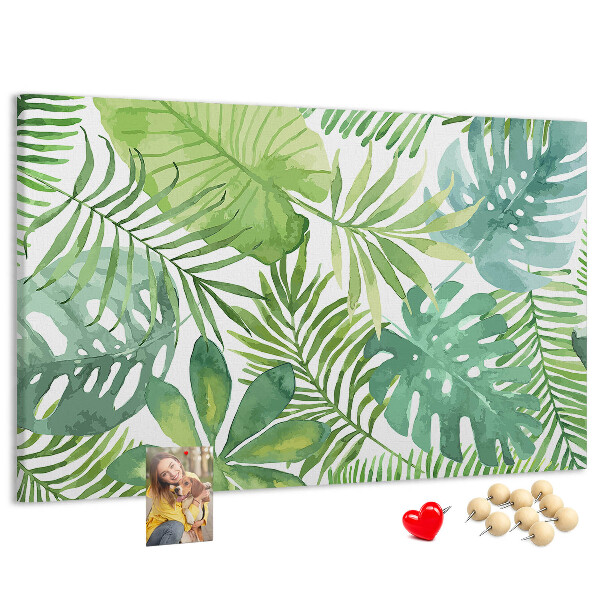 Panou de pluta Frunze verzi de plante tropicale în acuarelă
