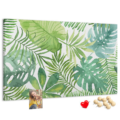 Panou de pluta Frunze verzi de plante tropicale în acuarelă