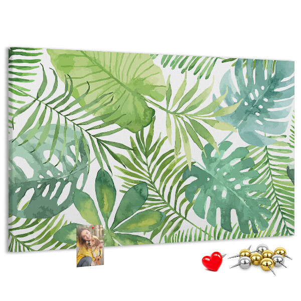 Panou de pluta Frunze verzi de plante tropicale în acuarelă