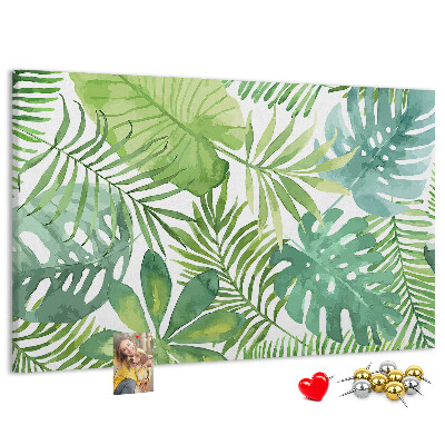 Panou de pluta Frunze verzi de plante tropicale în acuarelă