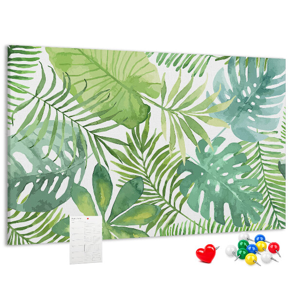 Panou de pluta Frunze verzi de plante tropicale în acuarelă