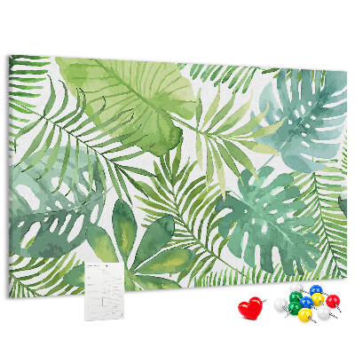 Panou de pluta Frunze verzi de plante tropicale în acuarelă