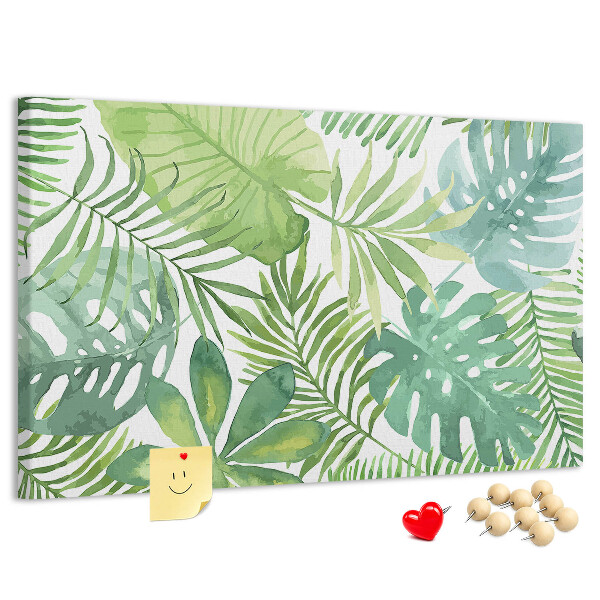 Panou de pluta Frunze verzi de plante tropicale în acuarelă