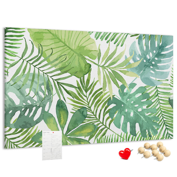 Panou de pluta Frunze verzi de plante tropicale în acuarelă