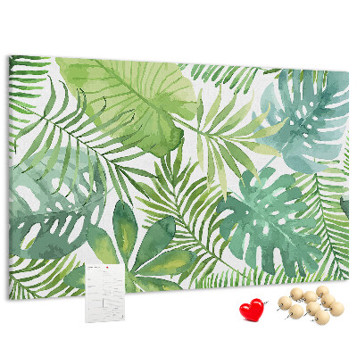 Panou de pluta Frunze verzi de plante tropicale în acuarelă