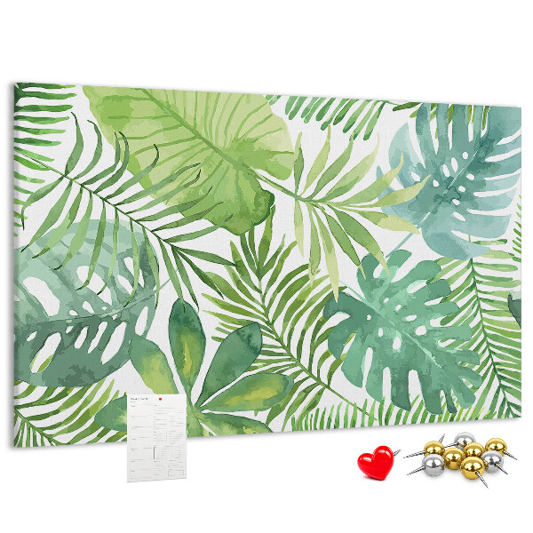 Panou de pluta Frunze verzi de plante tropicale în acuarelă