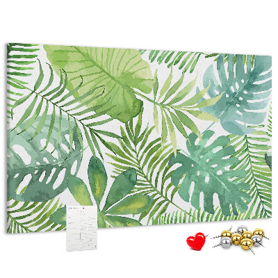 Panou de pluta Frunze verzi de plante tropicale în acuarelă