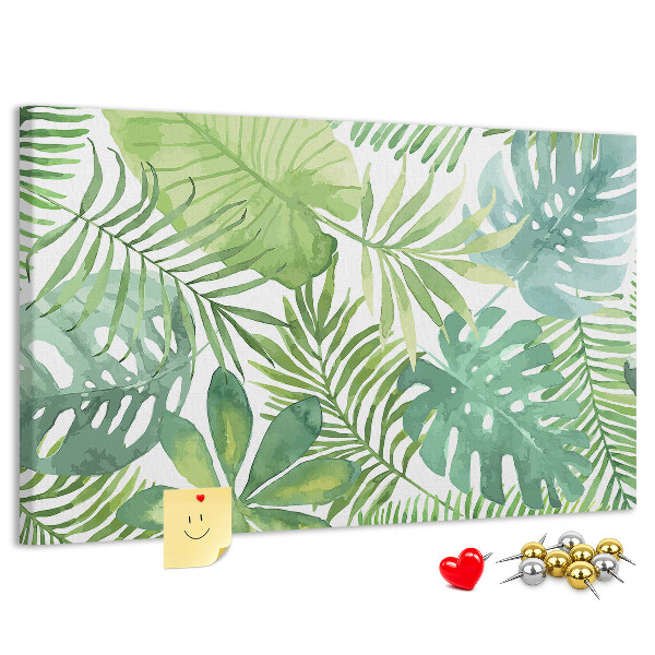 Panou de pluta Frunze verzi de plante tropicale în acuarelă