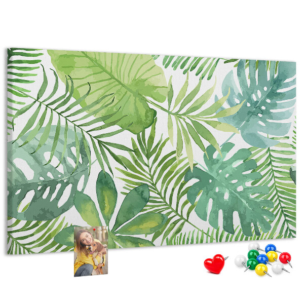 Panou de pluta Frunze verzi de plante tropicale în acuarelă