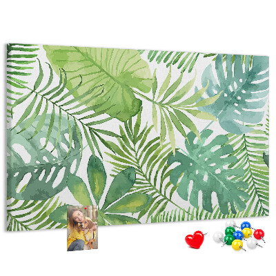 Panou de pluta Frunze verzi de plante tropicale în acuarelă
