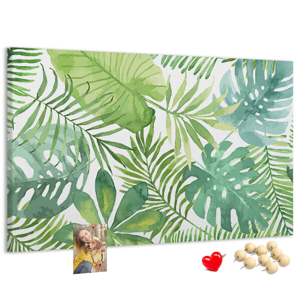 Panou de pluta Frunze verzi de plante tropicale în acuarelă