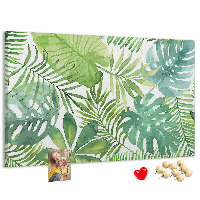 Panou de pluta Frunze verzi de plante tropicale în acuarelă