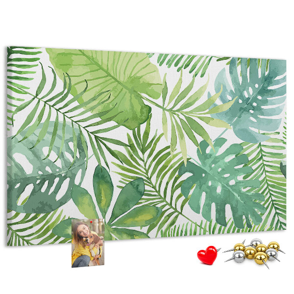 Panou de pluta Frunze verzi de plante tropicale în acuarelă