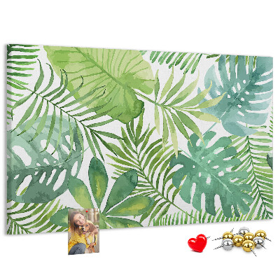 Panou de pluta Frunze verzi de plante tropicale în acuarelă