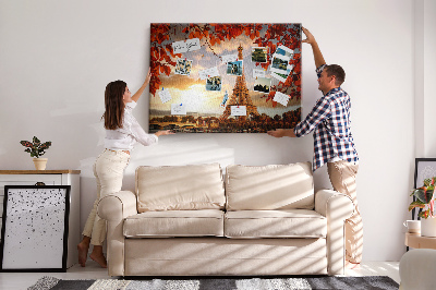 Panou de pluta Turnul Eiffel în peisaj de toamnă.