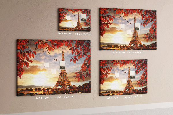 Panou de pluta Turnul Eiffel în peisaj de toamnă.