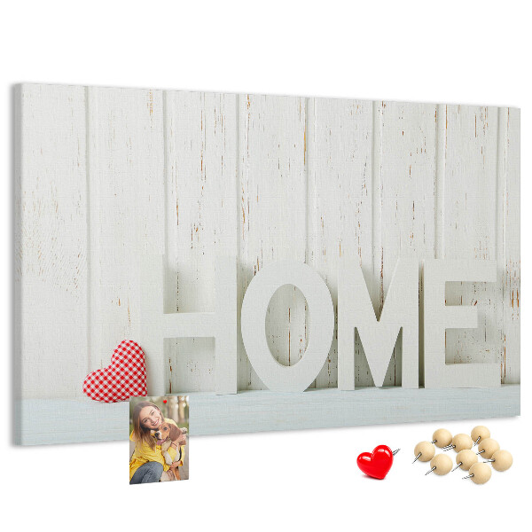 Panou din pluta Inscripție elegantă HOME pe fundal alb