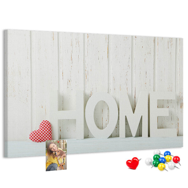 Panou din pluta Inscripție elegantă HOME pe fundal alb