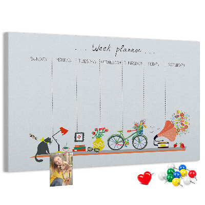 Panou din pluta Planificator săptămânal colorat cu teme de birou