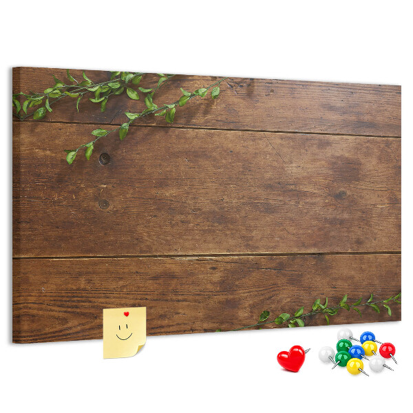 Panou de pluta Lemn natural cu ramuri verzi