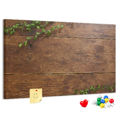 Panou de pluta Lemn natural cu ramuri verzi